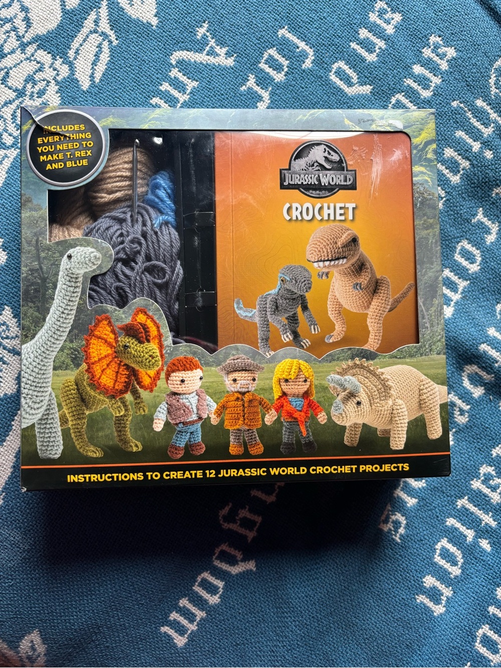 Crochet Kit - Blue&Gray and Tan Dino Crochet Set